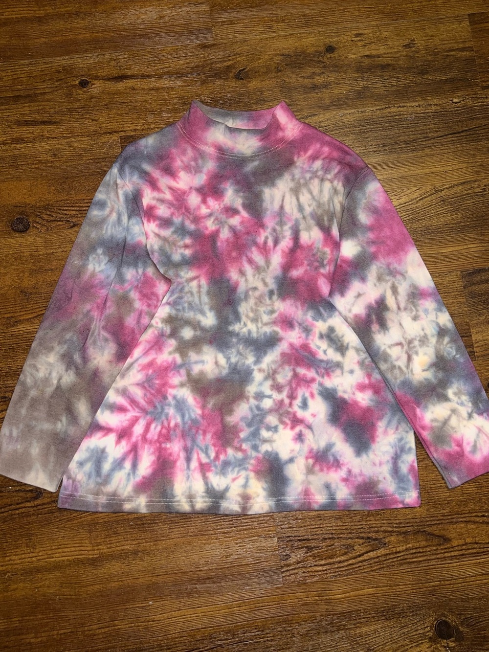 Ultra Soft Pink Tie Dye Gray Abstract Cozy Mock Neck Pullover Retro 90’s Size L